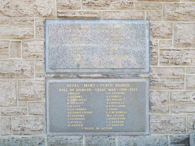 War Memorial Royal Mint - Perth Branch