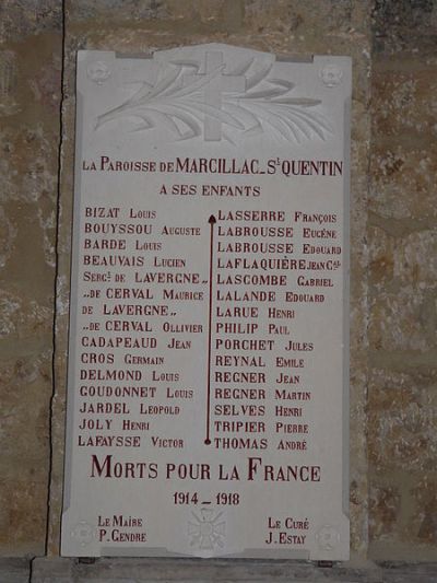 War Memorial Marcillac-Saint-Quentin Church
