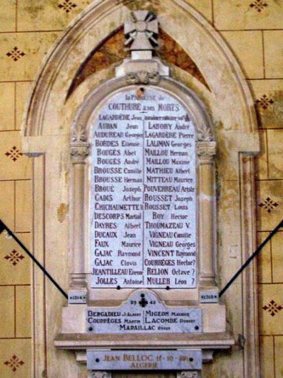 Oorlogsmonument Kerk Couthures-sur-Garonne