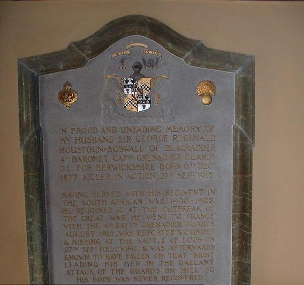 Memorial Sir George Reginald Houstoun-Boswall of Blackadder