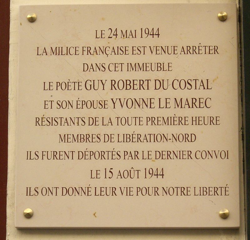 Gedenkteken Guy Robert du Costal en Yvonne Le Marec