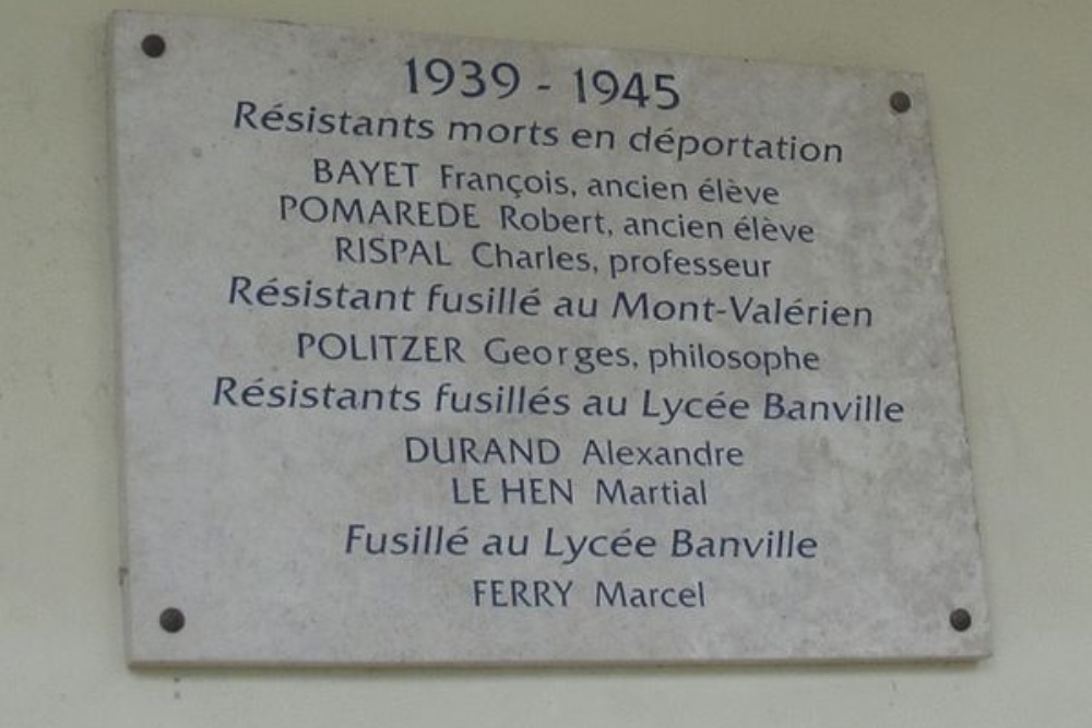Memorial Killed Resistance Fighters Lyce Thodore-de-Banville