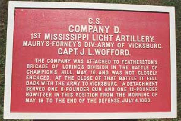 Positie-aanduiding 1st Mississippi Light Artillery, Company D (Confederates)