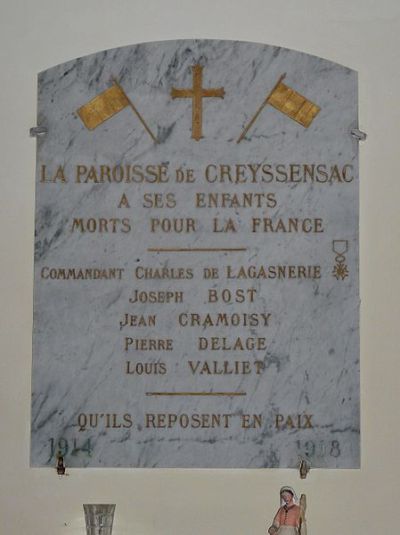 Oorlogsmonument Kerk Creyssensac-et-Pissot