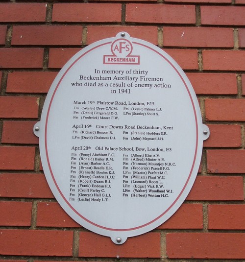 Gedenkteken Omgekomen Brandweermannen Beckenham Fire Station