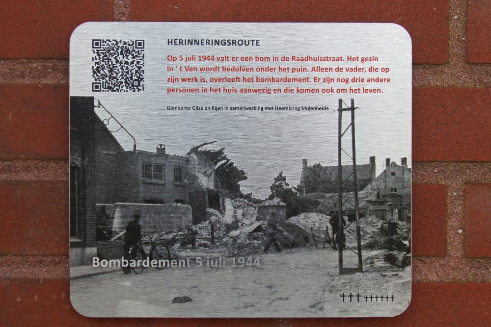 Herinneringsroute Tweede Wereldoorlog Bombardement 5 juli 1945 Raadhuisstraat Gilze