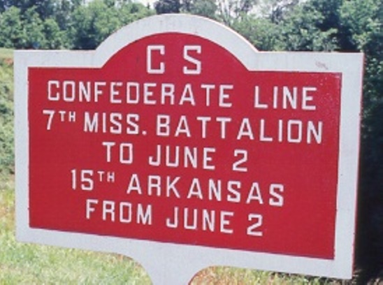 Positie-aanduiding 7th Mississippi Battalion en 15th Arkansas Infantry (Confederates)