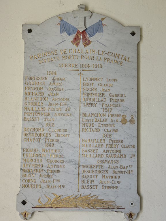 World War I Memorial Chalain-le-Comtal Church
