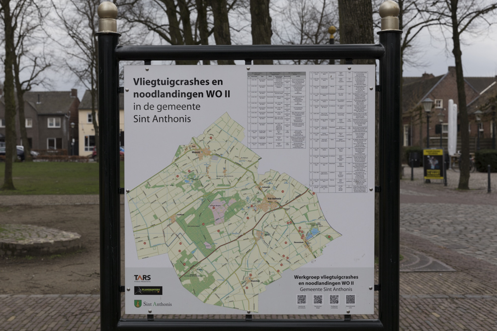 Information Sign Aircraft Crashes and Emergency Landings WW2 in Sint Anthonis Municipality