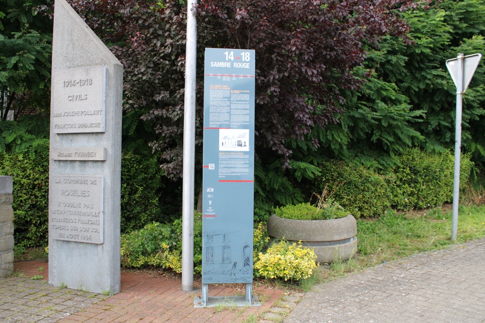 Informatiebord 14-18 Sambre Rouge - De Gevechten In De Straten Van Roselies