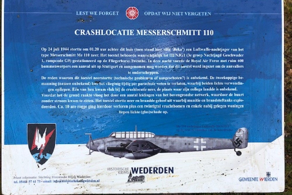 Crash Site Messerschmitt Bf 110 Vriezenveenseweg Wierden
