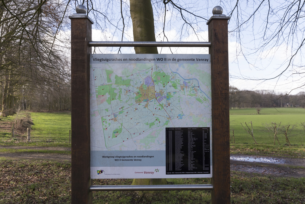 Information Sign Aircraft Crashes and Emergency Landings WW2 in Venray Municipality