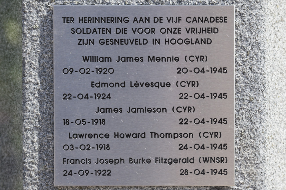 Memorial Killed Canadian Soldiers Hoogland