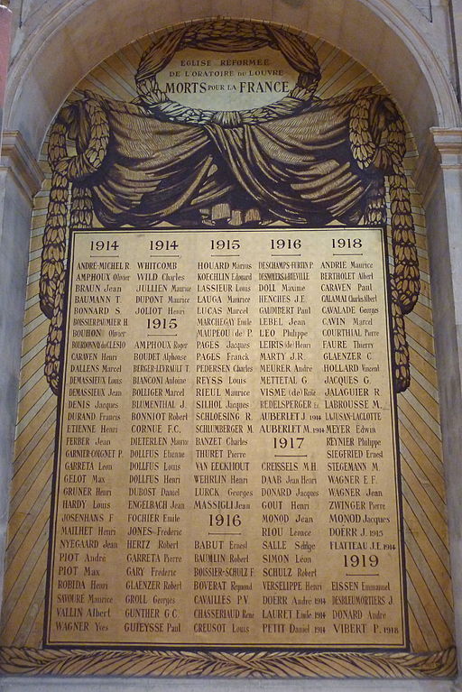 Monument Eerste Wereldoorlog Temple Protestant de l'Oratoire du Louvre