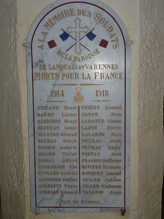 Monument Eerste Wereldoorlog Parochie van Lanquais en Varennes