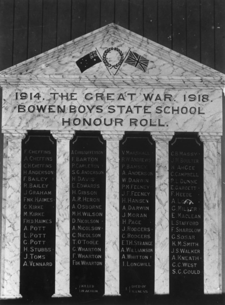 Roll of Honour Bowen Boys State School