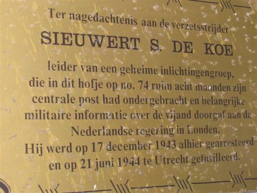 Memorial Resistance Fighter Sieuwert S. de Koe
