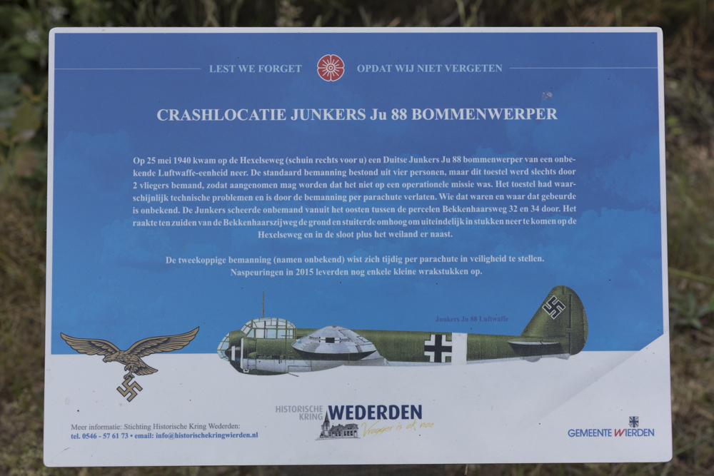 Gedenkplaat Crashlocatie Junkers 88