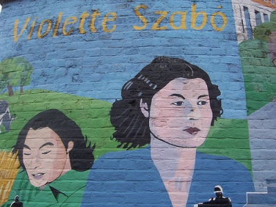 Muurschildering Violette Szabo