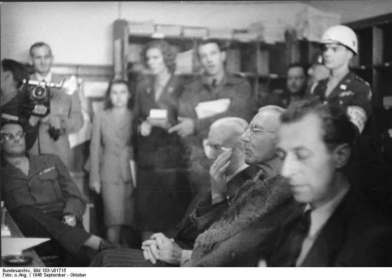 Hjalmar Schacht and Hans Fritzsche, IMT, Nuremberg Germany, 1945